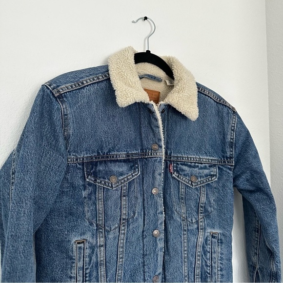 Levi’s Sherpa Lined Jean Jacket Blue Medium Wash Size XS Women 100% Cotton - Picture 4 of 13